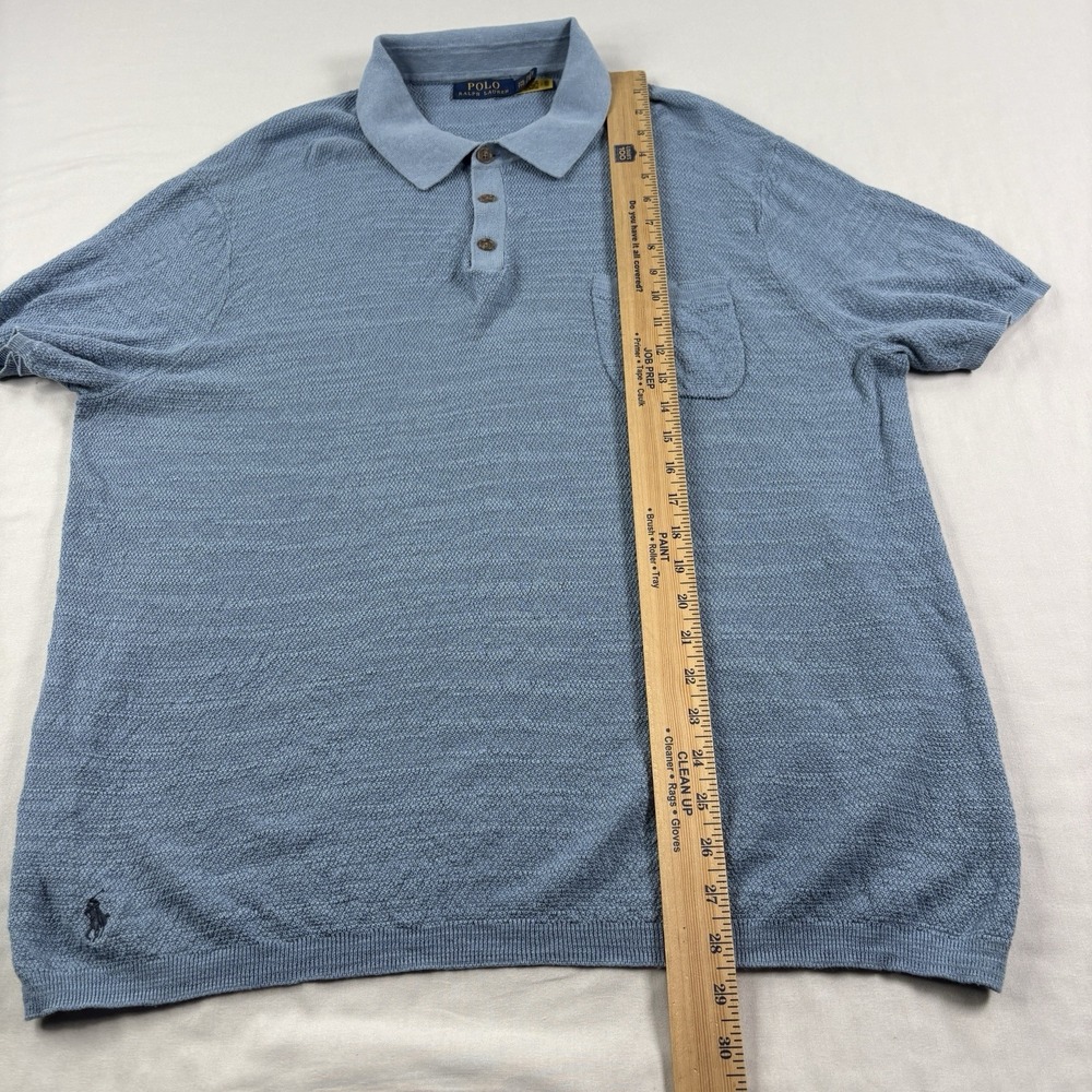 Polo Ralph Lauren Sweater‎ Men's 2XL Blue Linen Cotton Blend Polo Collar Stretch - Picture 7 of 10